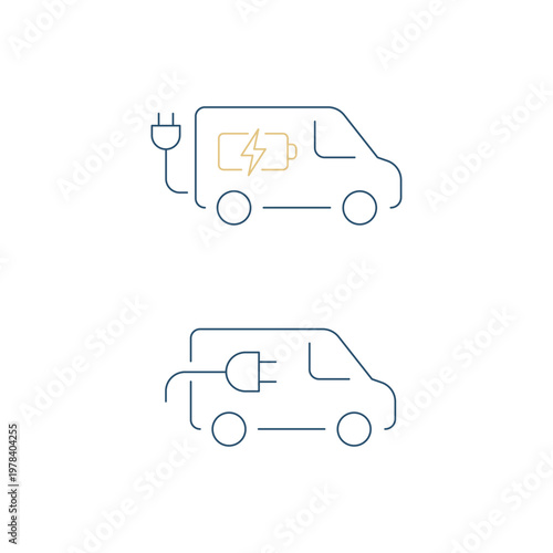 Electric Delivery Van and Charging Vehicle Outline Icon Set