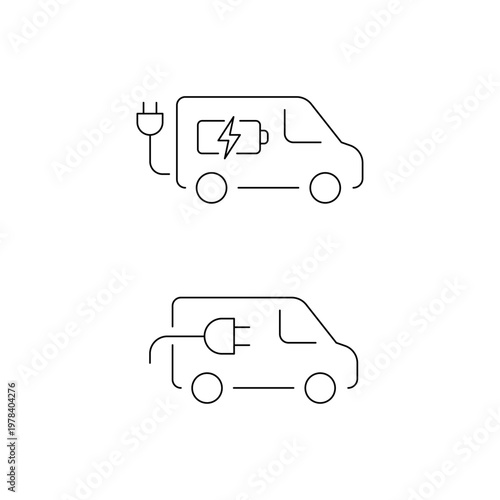 Minimalist Electric Vehicle Charging Van Outline Icon Set