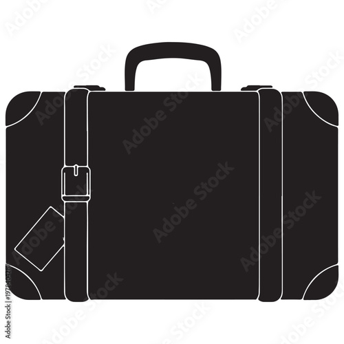 Vintage suitcase silhouette with travel tag and straps