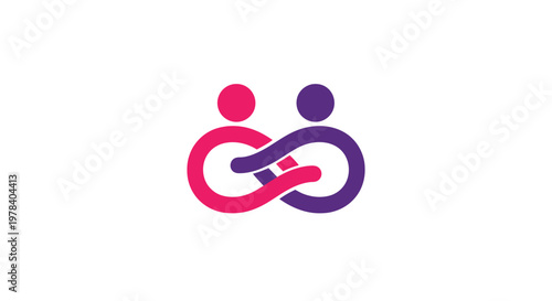 Abstract logo featuring two interconnected figures represented with curved lines and vibrant pink and purple hues