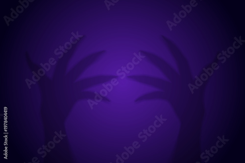 Monster evil hands shadow a on a purple background. Banner with Halloween decor. Vector illustration