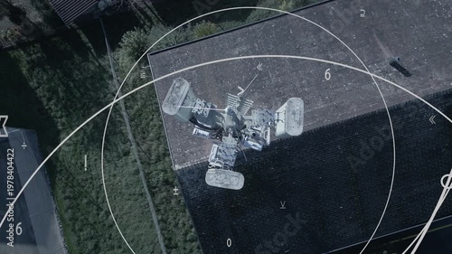 satellite dish on the roof sending radio data signal