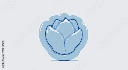 A tranquil and softly rendered blue flower blossom, elegantly stylized with delicate petals, creating a serene and modern botanical design element perfect for a clean aesthetic
