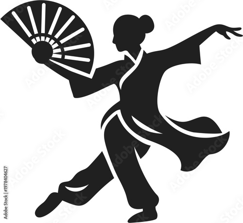silhouette of a girl dancing with a fan