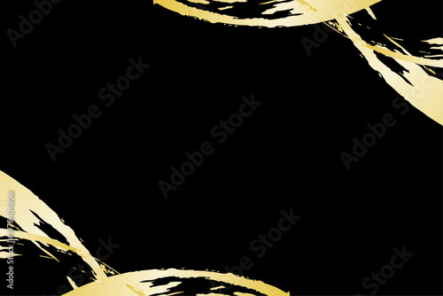 黒背景に金色の筆ラインが映える和風高級デザイン素材