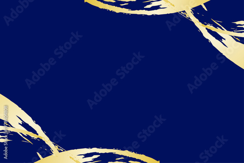 青背景に金色の筆ラインが映える和風高級デザイン素材