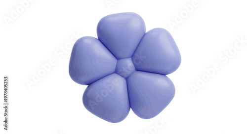 A pastel blue, abstract flower shape with rounded petals, symbolizing nature and gentle beauty