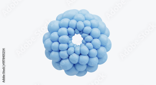 Abstract blue spherical flower pattern with a hole in the center, soft and inviting
