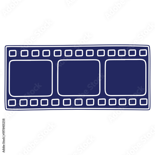 Film strip illustration with three frames and sprocket holes evoking nostalgia and classic cinematography suitable for creative projects