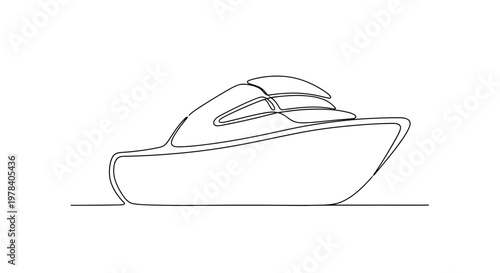 Minimalist single line drawing of a modern yacht on a white background.