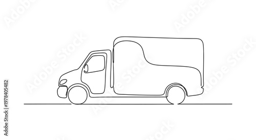 Minimalist Single Line Drawing of a Delivery Van, Continuous Line Art