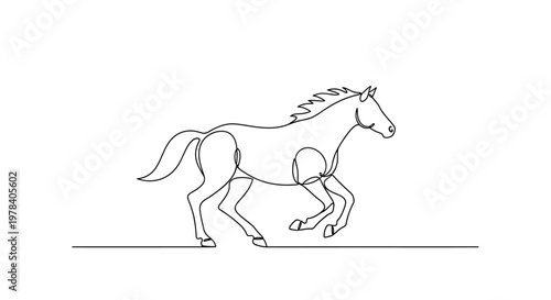 Continuous Line Drawing of a Horse Galloping