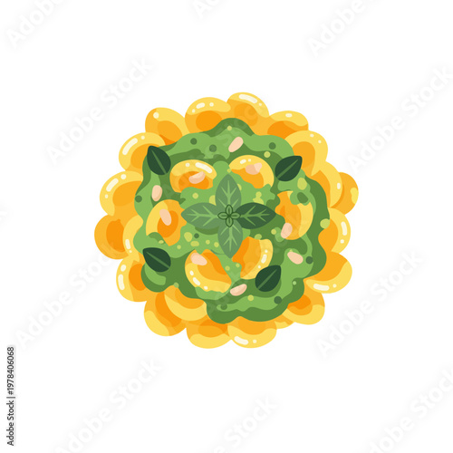 Pesto Pasta Flat Vector Italian Food Illustration