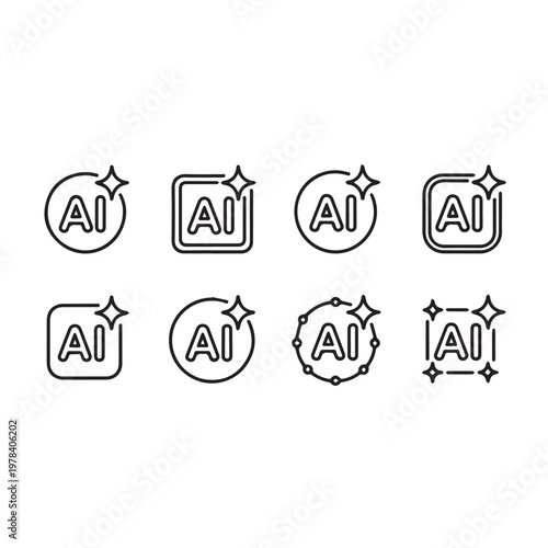  Minimal AI Icon Set with Sparkles  Artificial Intelligence Outline Symbols Collection