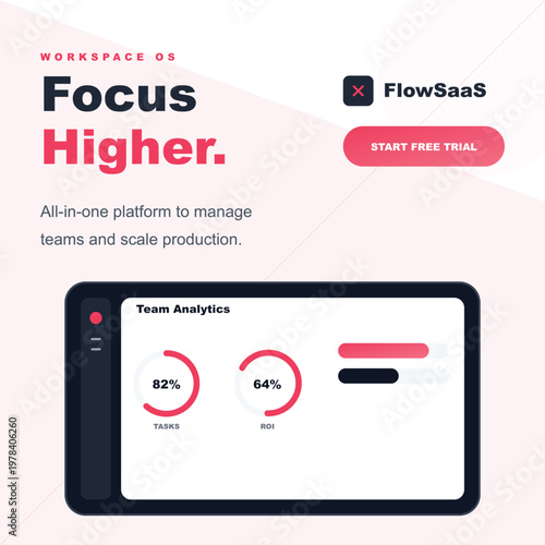 Business productivity app, team management software, workflow analytics dashboard, all-in-one platform post design template