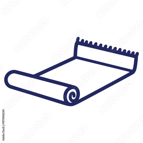 Simple vector design of an unrolled carpet or rug illustration with tassels depicting home decor and floor coverings for design projects