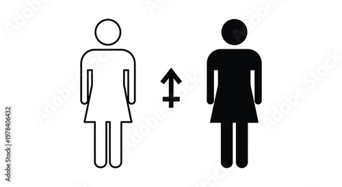 Restroom signage depicting male and female figures with an arrow silhouette