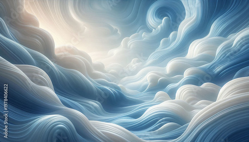 Abstract Fluid Waves in Deep Blue and Pearl White