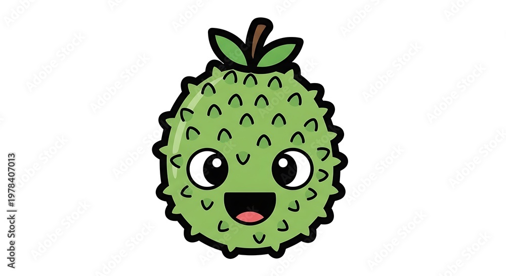 Fototapeta premium Cartoon green fruit with face.