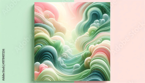 Dreamy Abstract 3D Pastel Flowing Waves Background with Soft Gradients and Fluid Textures
