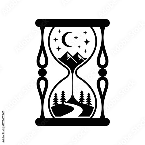 Time passing hourglass nature landscape illustration concept