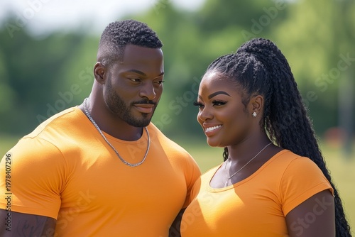 selective focus happy plus-size couple enjoying a walk together