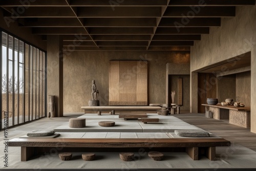 selective focus minimal living room with natural tones