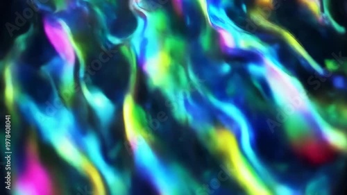 Abstract holographic liquid waves with iridescent neon colors moving in a fluid motion