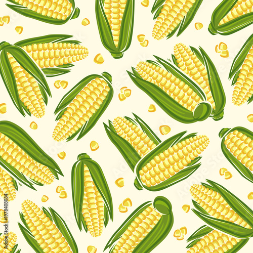 Corn pattern background set. Collection icons corn. Vector
