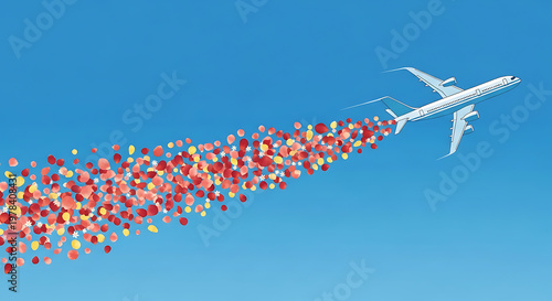 Airplane flying with colorful confetti trail