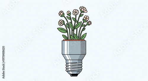 Eco friendly light bulb with blooming flowers