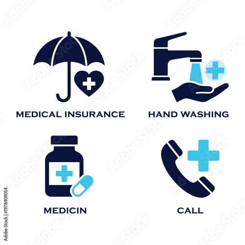 Flat for medical insurance medicine hand washing and call