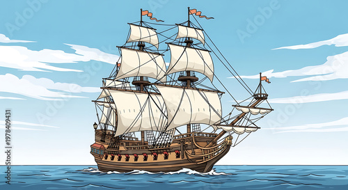 Vintage sailing ship on the ocean