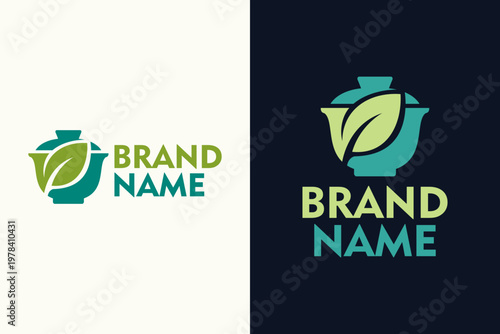 Natural Herbal Tea Logo Concept. Teacup and Green Leaf Vector Icon for Organic Drink, Wellness Cafe, and Eco Brands.