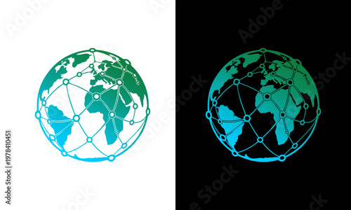 A globe with interconnected networks and butterflies symbolizing global connections and nature.