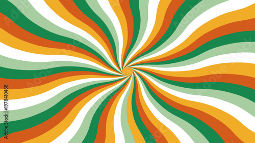A vibrant swirl of orange, white, and green radiating from the center.