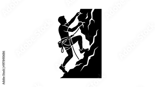 Climbing Towards the Summit: A determined silhouette of a climber scaling a rugged cliff, embodying the spirit of adventure and the pursuit of conquering challenges.