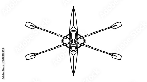 Rowing Boat Outline: A sleek rowing boat illustration, perfectly symmetrical, poised to cut through the water with effortless grace.