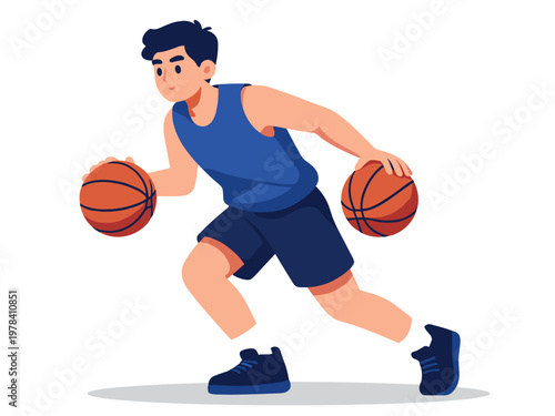 Basketball player training with two balls.