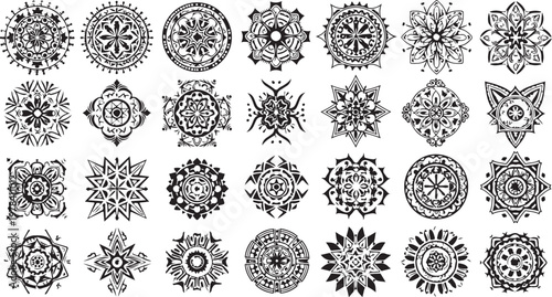 Collection of intricate black and white mandala designs
