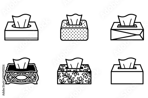 Quadro su tela Collection of tissue box icons in various line art designs