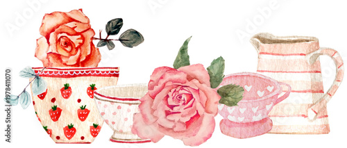 Set di ceramiche decorative con fiori in stile shabby chic
