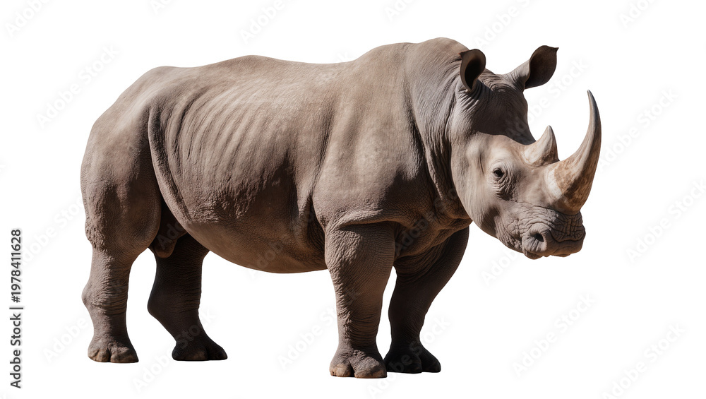 Obraz premium Large rhinoceros with prominent horn, isolated on transparent background