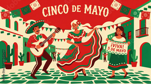 Cinco de Mayo festival holiday in this vintage vector illustration design featuring a dancer and mexico illustration 