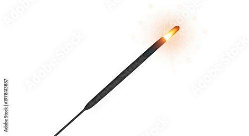 Single lit sparkler isolated on pure white background for celebration