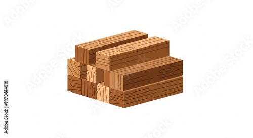 Stack of wooden planks in isometric flat illustration style