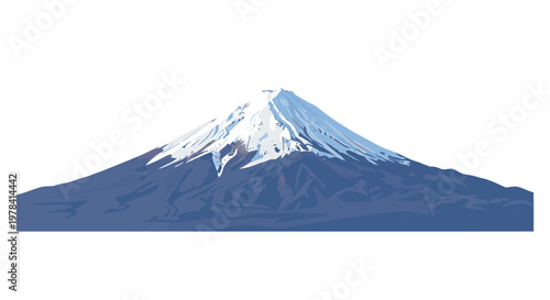 Iconic Mount Fuji, Japan's tallest peak, snow-capped and majestic, against a clean white background, vector illustration