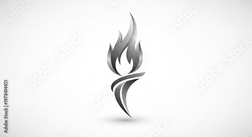 Metallic silver flame torch logo icon on white background
