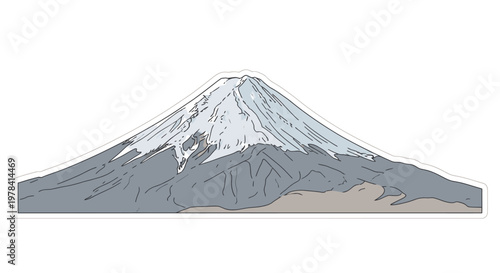 Iconic Mount Fuji, Japan's tallest peak, with snow-capped summit and rugged slopes, a majestic natural landmark.