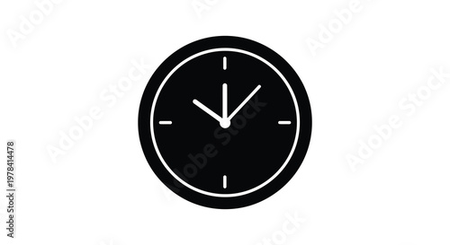 Simple black clock face showing approximately 8 07 modern silhouette high quality